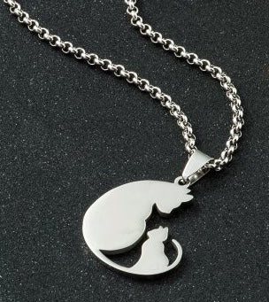 Mummy And Baby Cat Pendant and Chain