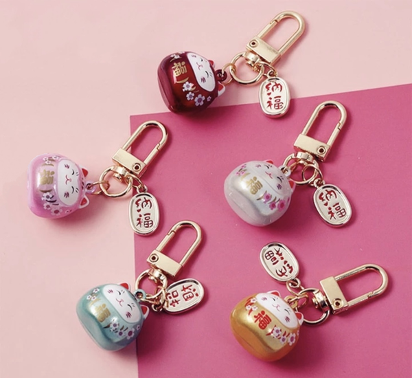 Lucky Cat Bell Charm Keychain