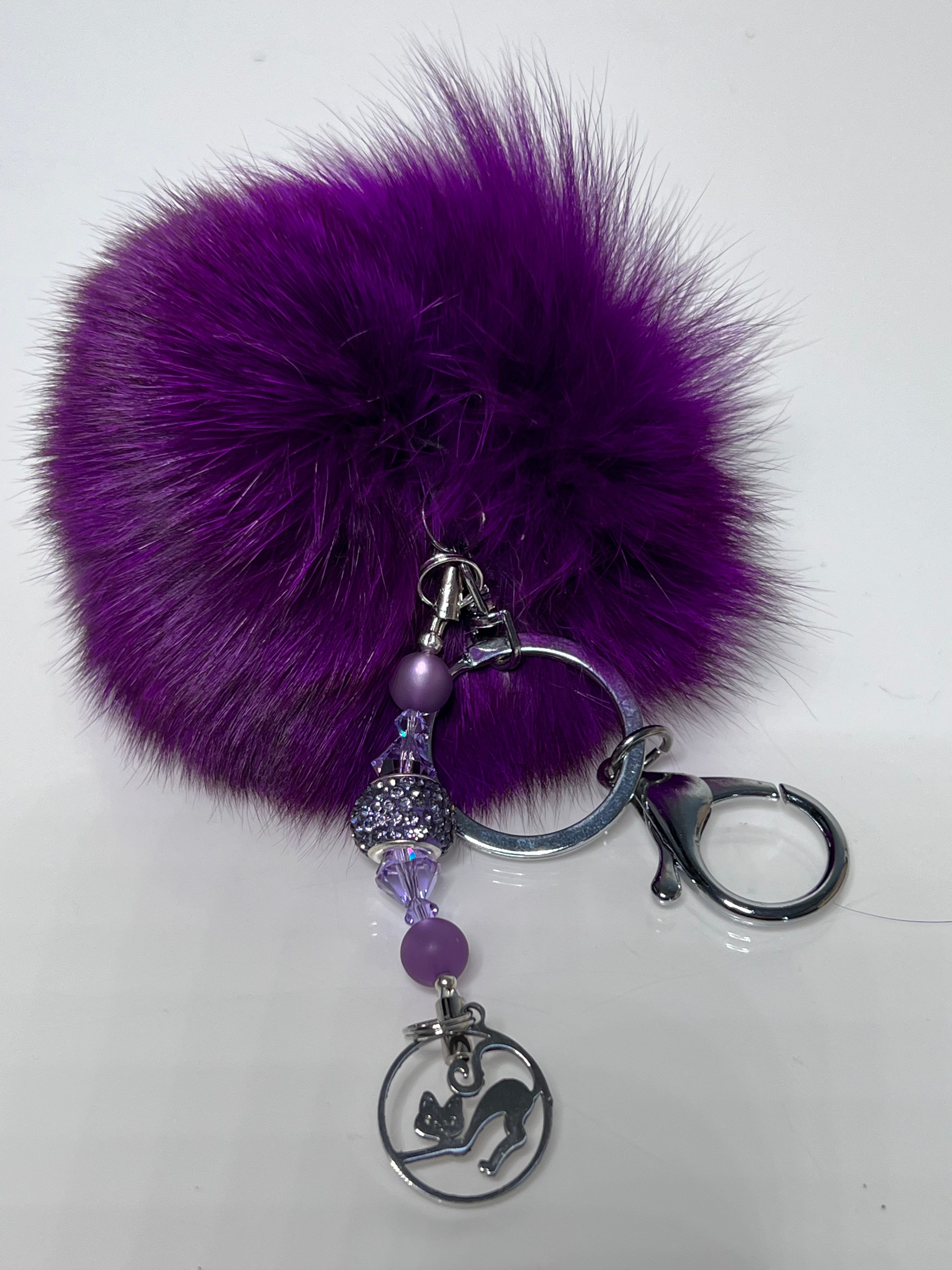 Fox Fur Pompoms Keychains, Real Fur Pompom Key Chain