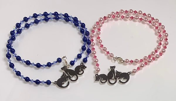 3 Cat Crystal & Pearl Necklace