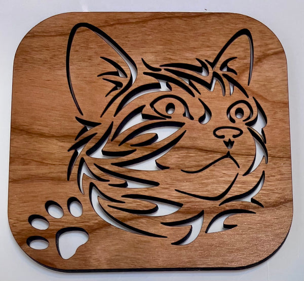 Wooden Cat and Paw Coasters